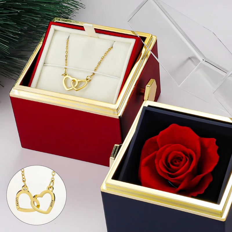 Rose Box with Engraved Necklace