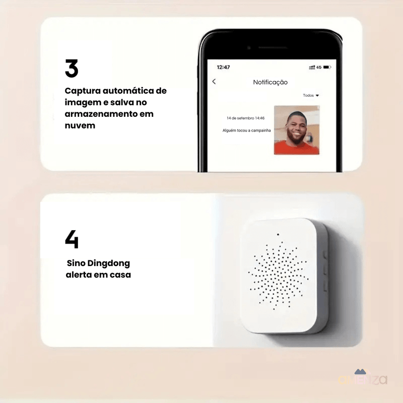 Campainha Sem Fio Inteligente Com Câmera e Áudio Wi-fi com [15% Desconto na Primeira Compra] + Frete Grátis