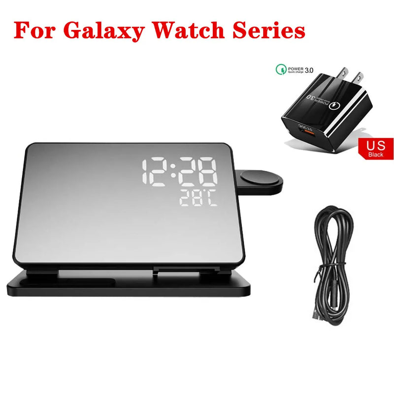 3 in 1 Wireless Charger For Samsung Galaxy Watch 6 5 Pro Fast Charging Station For Galaxy S24 S23 S22 Alarm Clock Chargers Stand