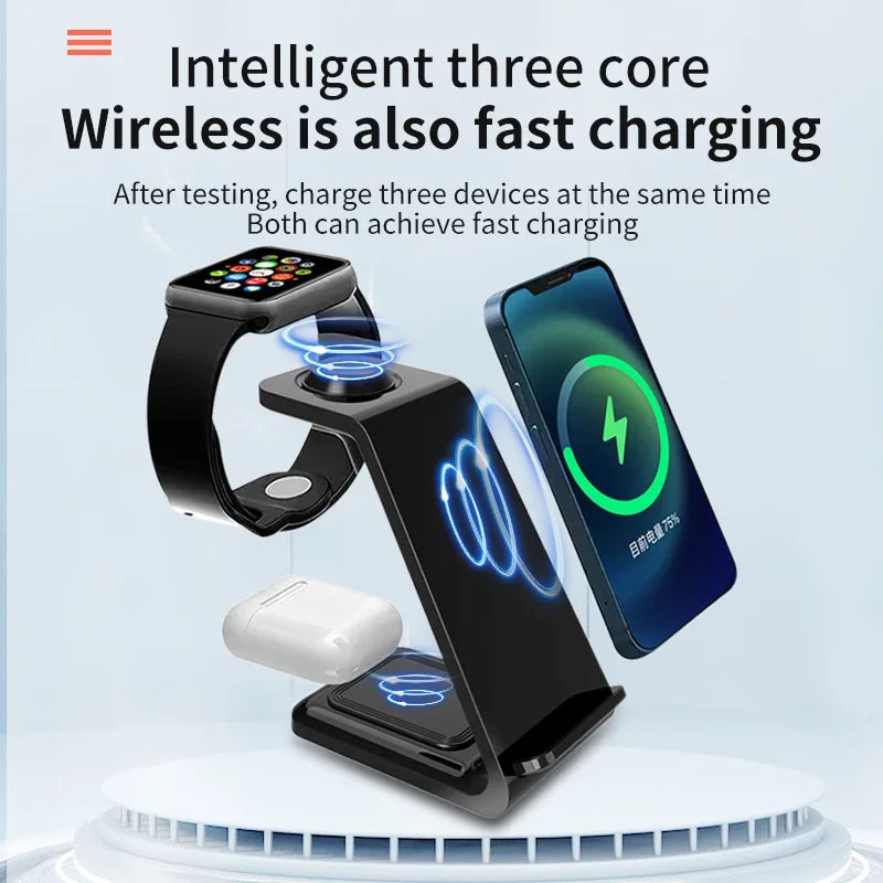 100W Wireless Charger 3 In 1 Stand Dock For Apple Watch 8 7 AirPods iPhone15 14 13 12 11 XS X 8 Induction Fast Charging Station