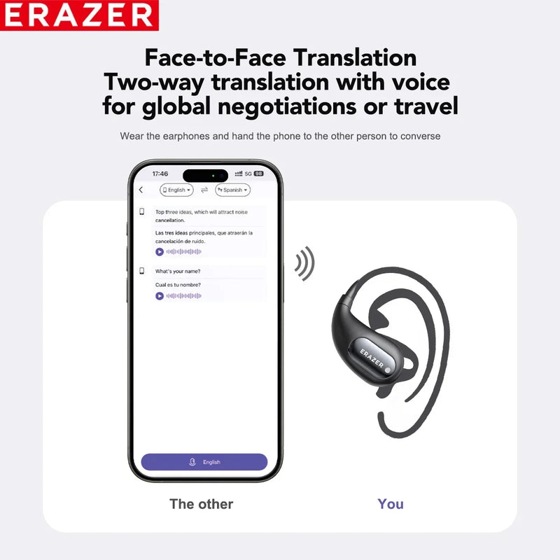 [AI Earphone] Bluetooth Earphones ERAZER XP7 Wireless Headphones ASMR Headset Equalizer APP AI Translator Earbuds Lightweight