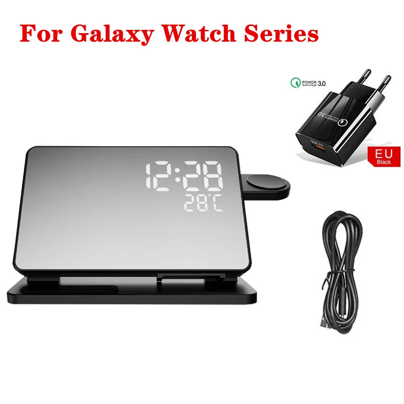 3 in 1 Wireless Charger For Samsung Galaxy Watch 6 5 Pro Fast Charging Station For Galaxy S24 S23 S22 Alarm Clock Chargers Stand