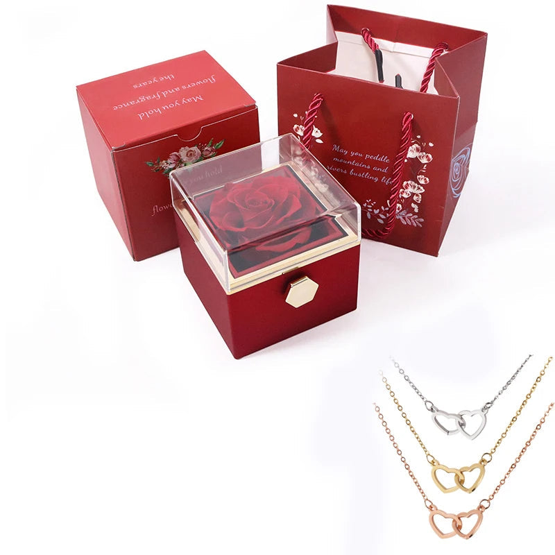 Rose Box with Engraved Necklace